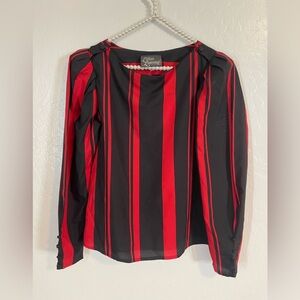 Lillian Lawrence Red And Black Striped Vintage Blouse